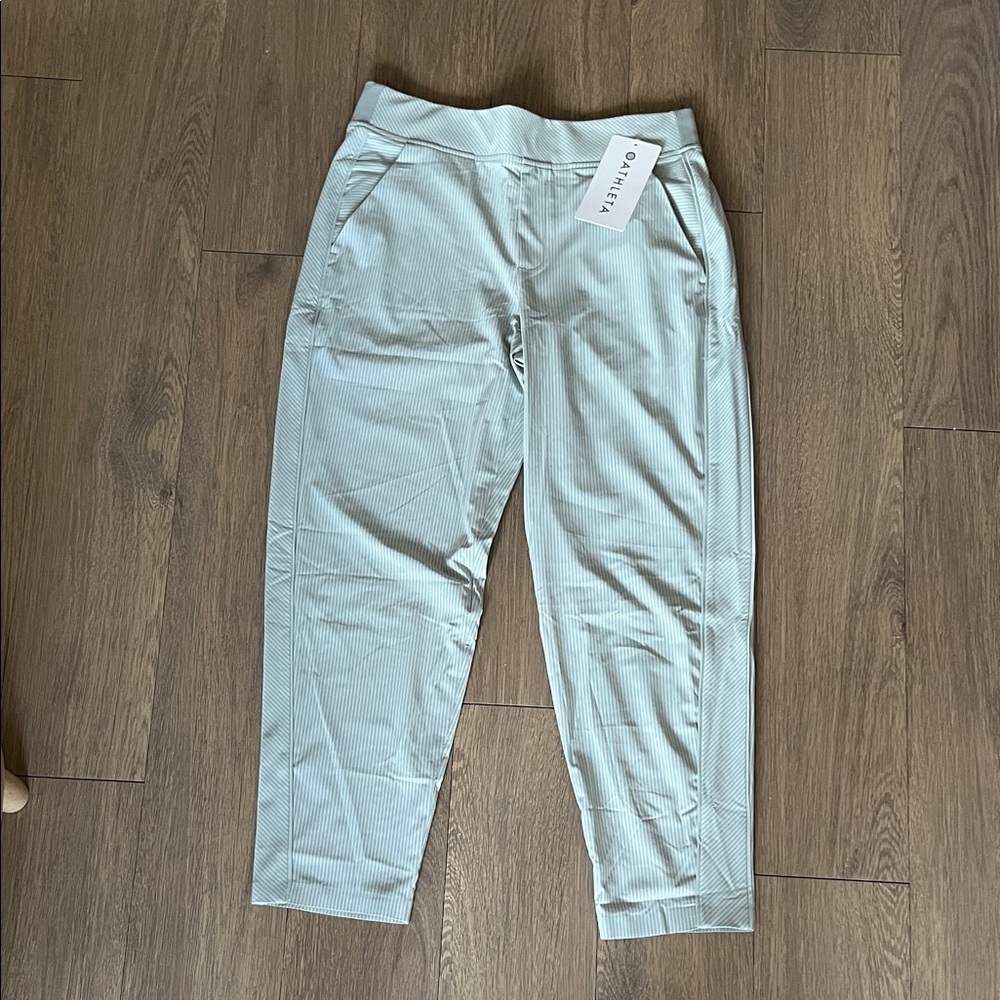 Athleta light blue green and white striped work pants